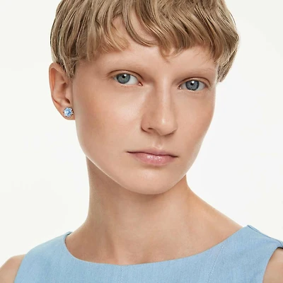 Magic stud earrings, Snowflake, Blue, Rhodium plated by SWAROVSKI