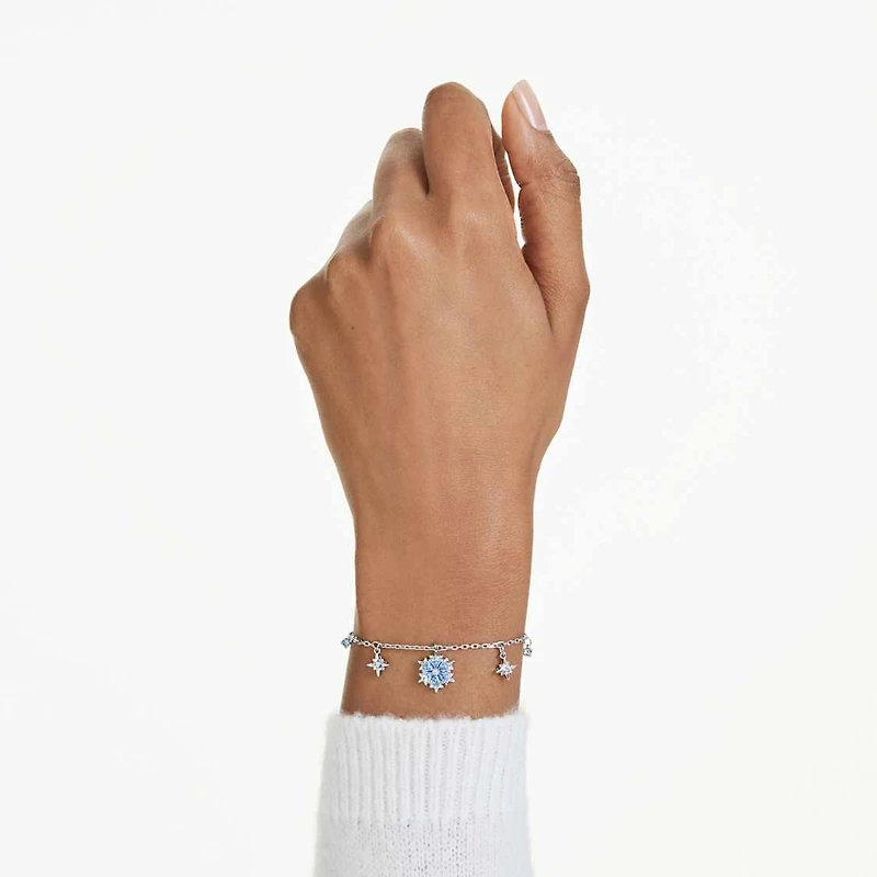 Magic bracelet, Snowflake, Blue, Rhodium plated by SWAROVSKI