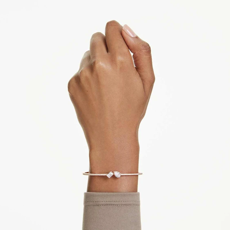 Mesmera bangle, Mixed cuts, White, Rose gold-tone plated by SWAROVSKI