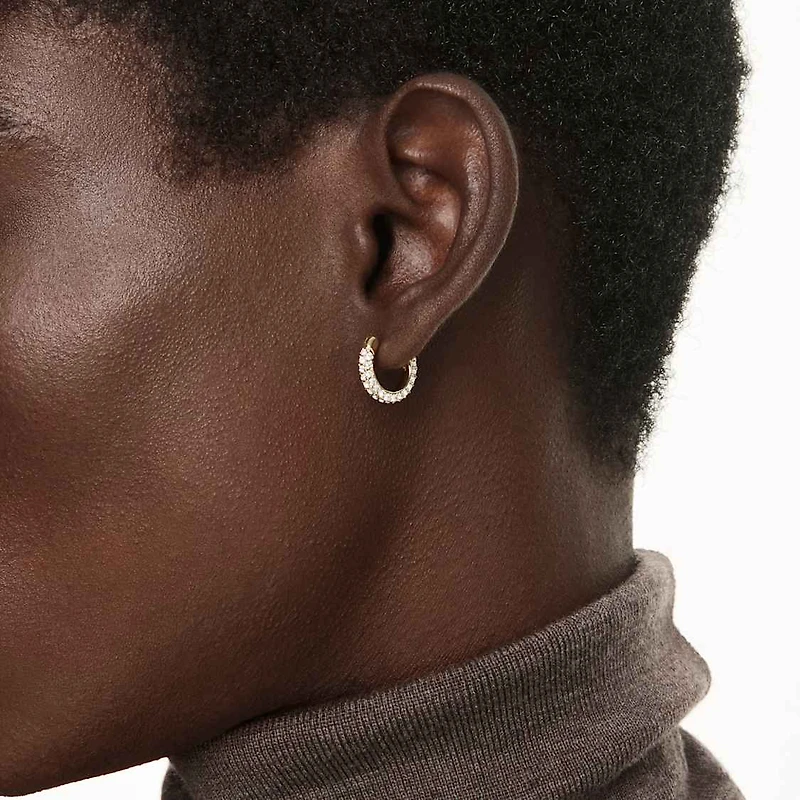 Dextera hoop earrings, Pavé, Mini, White, Gold-tone plated by SWAROVSKI