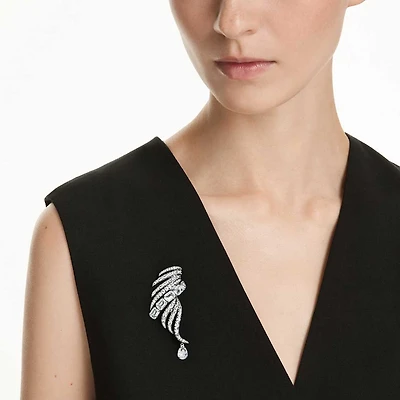 The Vienna Collection brooch, Feather, White, Ruthenium plated by SWAROVSKI