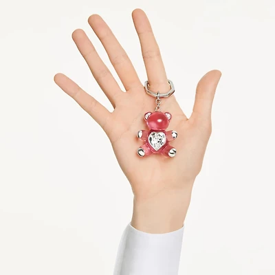 Teddy key ring, Bear, Pink, Rhodium plated by SWAROVSKI
