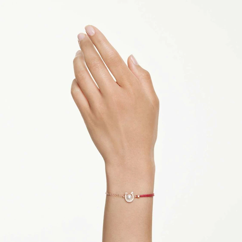 Symbolica bracelet, Crystal pearl, Pavé, Horseshoe, White, Rose gold-tone plated by SWAROVSKI