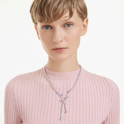 Ariana Grande x Swarovski necklace, Mixed cuts, Dragonfly, Multicolored, Rhodium plated by SWAROVSKI