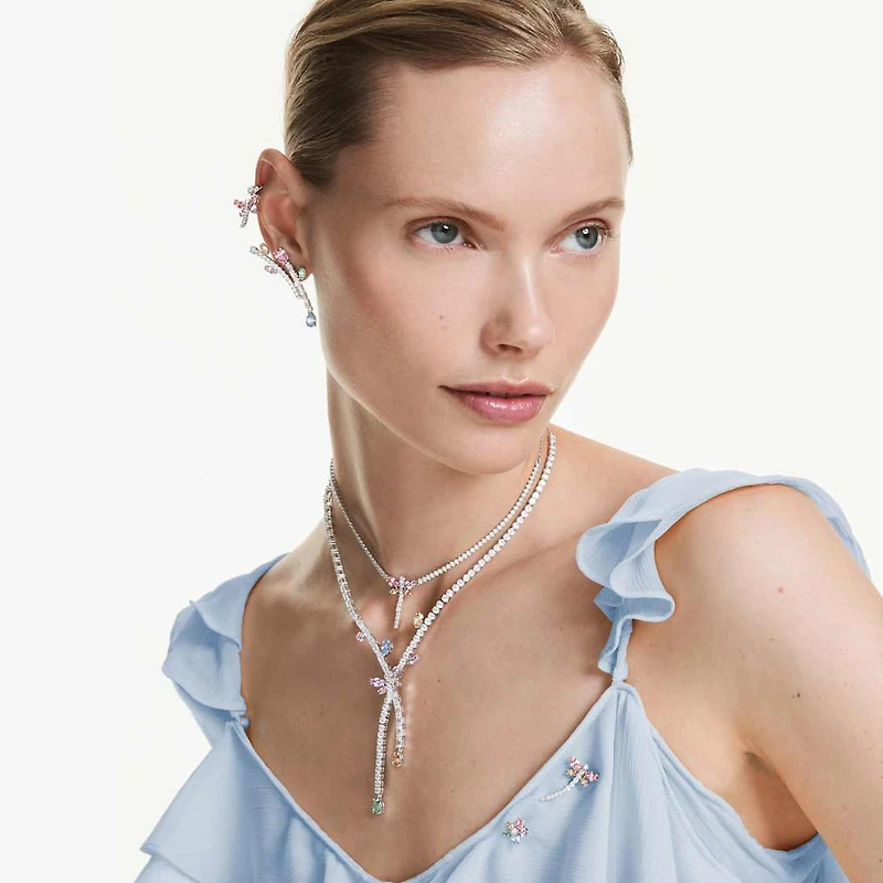 Ariana Grande x Swarovski drop earrings, Mixed cuts, Multicoloured, Rhodium plated by SWAROVSKI