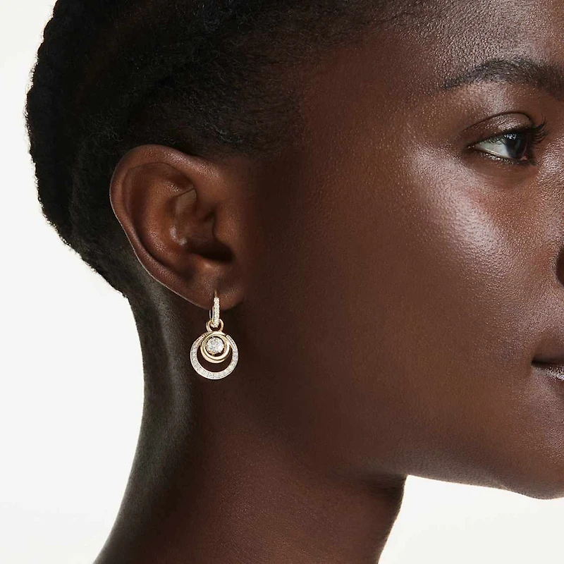 Hyperbola drop earrings, Round cut, White, Gold-tone plated by SWAROVSKI