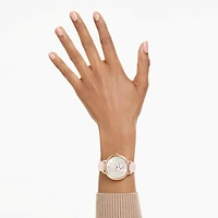 Teddy watch, Swiss Made, Leather strap, Pink, Rose gold-tone finish by SWAROVSKI