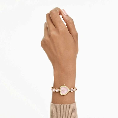 Idyllia Heart watch, Crystal bracelet, Pink, Gold-tone finish by SWAROVSKI