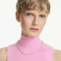 Matrix Tennis necklace, Crystal pearl, Round cut, White, Gold-tone plated by SWAROVSKI