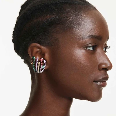 Matrix clip earrings, Mixed cuts, Bouquet, Multicolored, Ruthenium plated by SWAROVSKI