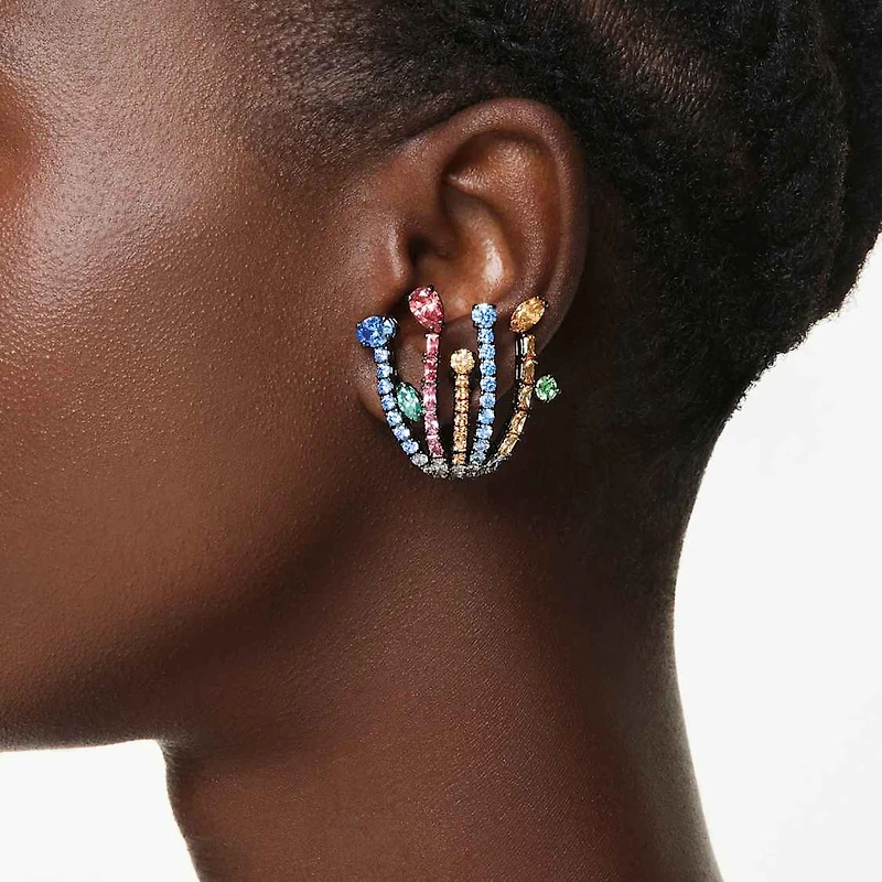 Matrix clip earrings, Mixed cuts, Bouquet, Multicoloured, Ruthenium plated by SWAROVSKI