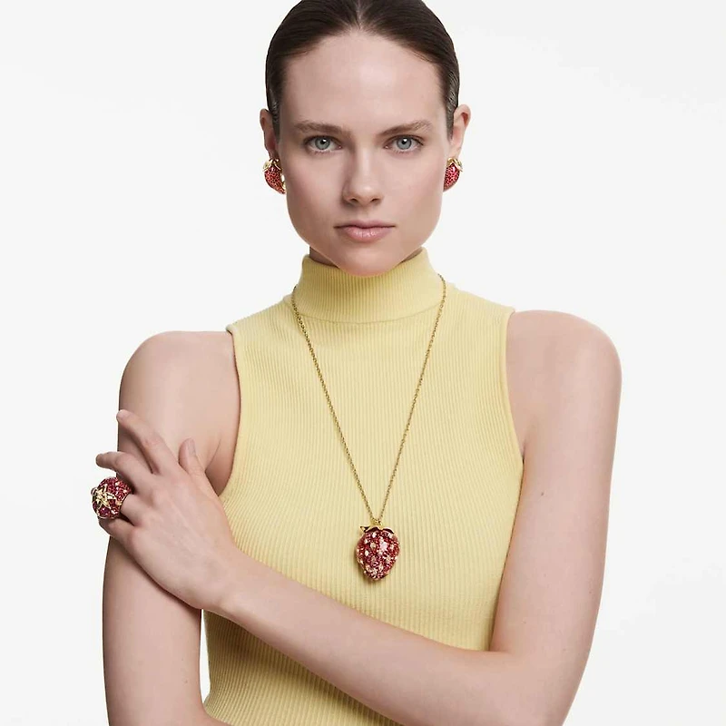 Idyllia pendant, Mixed cuts, Strawberry, Red, Gold-tone plated by SWAROVSKI