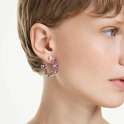 Gema hoop earrings, Pink, Rhodium plated by SWAROVSKI