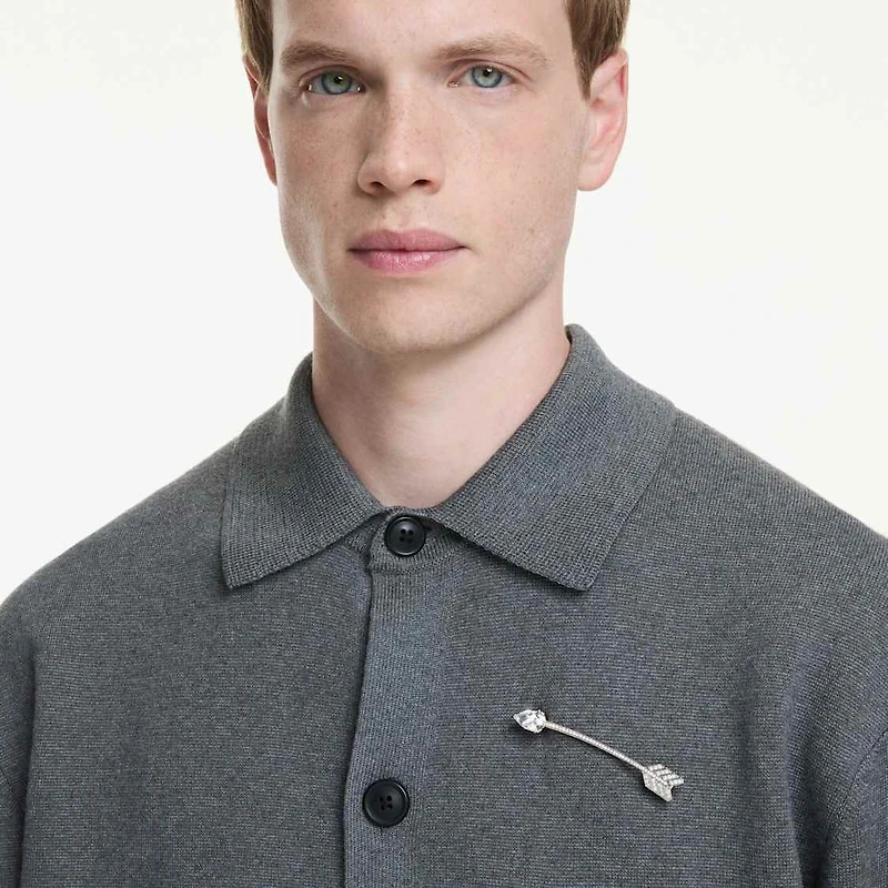 Idyllia brooch, Mixed cuts, Arrow, White, Rhodium plated by SWAROVSKI