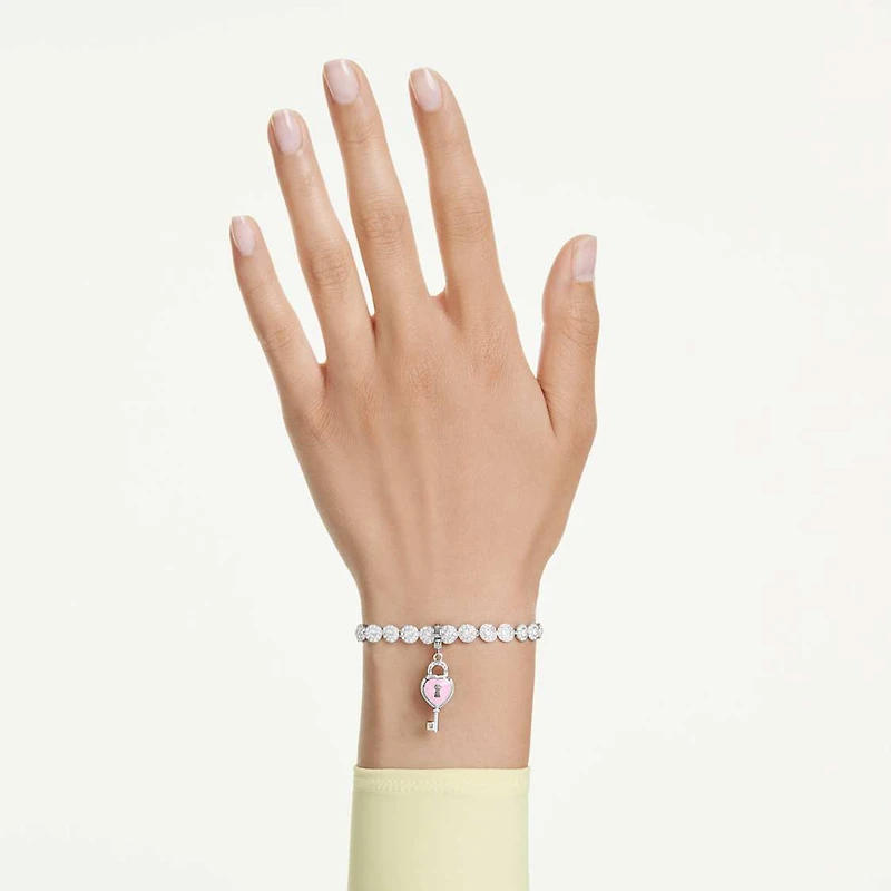 Idyllia charm, Mixed cuts, Heart with key, White, Rhodium plated by SWAROVSKI
