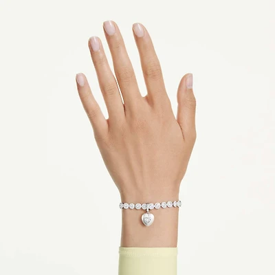 Idyllia charm, Mixed cuts, Pearl-coloured coating, Heart, White, Rhodium plated by SWAROVSKI