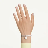 Idyllia charm, Mixed cuts, Pearl-coloured coating, Heart, White, Rhodium plated by SWAROVSKI