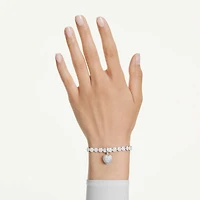 Idyllia charm, Mixed cuts, Pearl-colored coating, Heart, White, Rhodium plated by SWAROVSKI