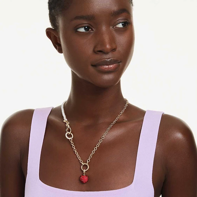 Idyllia charm, Round cut, Heart, Red, Gold-tone plated by SWAROVSKI