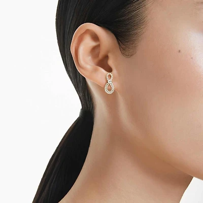 Hyperbola stud earrings, Round cut, Pavé, Infinity, White, Gold-tone plated by SWAROVSKI