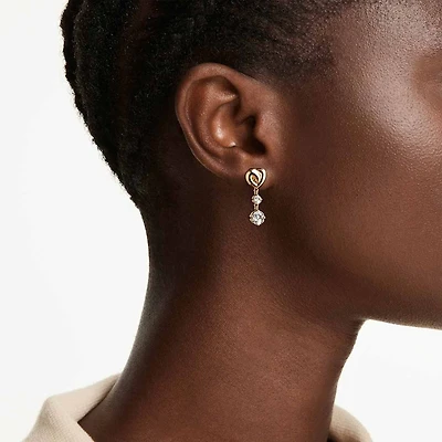 Lifelong drop earrings, Round cut, Heart, White, Gold-tone plated by SWAROVSKI