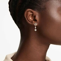 Lifelong drop earrings, Round cut, Heart, White, Gold-tone plated by SWAROVSKI