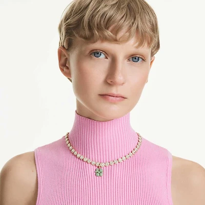 Idyllia charm, Clover, Green, Gold-tone plated by SWAROVSKI