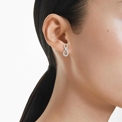Hyperbola stud earrings, Round cut, Pavé, Infinity, White, Rhodium plated by SWAROVSKI