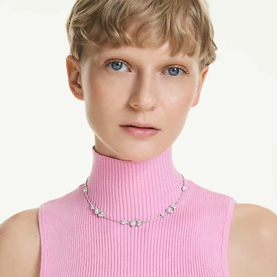 Idyllia necklace, Heart with arrow, White, Rhodium plated by SWAROVSKI