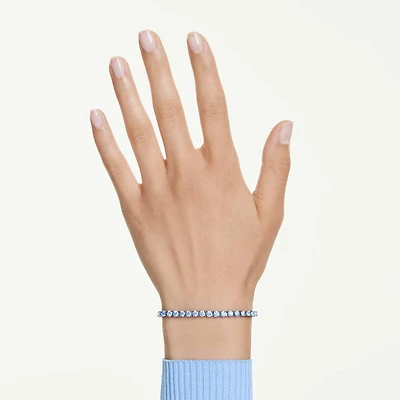 Matrix Tennis bracelet, Round cut, Blue, Ruthenium plated by SWAROVSKI