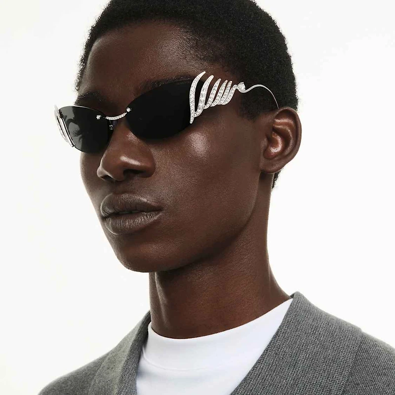 Sunglasses, Cat-Eye shape, Swan, Silver Tone by SWAROVSKI