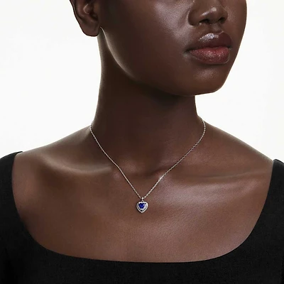 One pendant, Heart cut, Pavé, Heart, Blue, Rhodium plated by SWAROVSKI