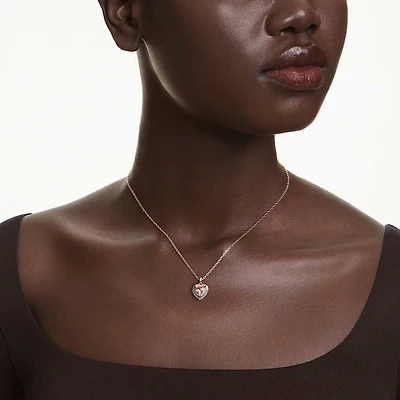 One pendant, Heart cut, Pavé, Heart, Pink, Mixed metal finish by SWAROVSKI