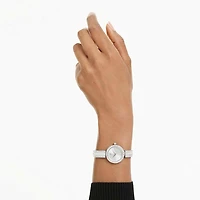 Matrix pearl bangle watch, Swiss Made, Crystal bracelet, White, Stainless steel by SWAROVSKI