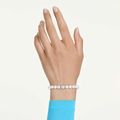 Matrix bracelet, Crystal pearl, White, Rhodium plated by SWAROVSKI