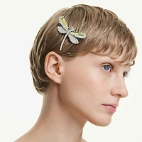Ariana Grande x Swarovski brooch and hair accessory, Crystal pearl, Mixed cuts, Dragonfly, White, Rhodium plated by SWAROVSKI