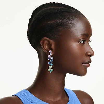 Gema drop earrings, Mixed cuts, Chandelier, Long, Multicolored, Gold-tone plated by SWAROVSKI