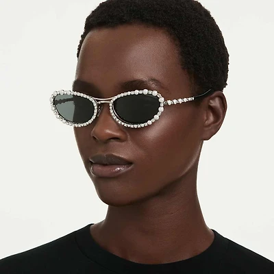 Sunglasses, Oval shape, 2 in 1 clip-on, SK7044, Silver Tone by SWAROVSKI