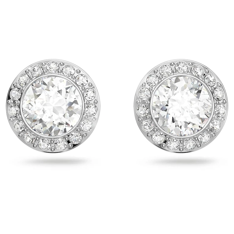 Una Angelic stud earrings, Round cut, White, Rhodium plated by SWAROVSKI
