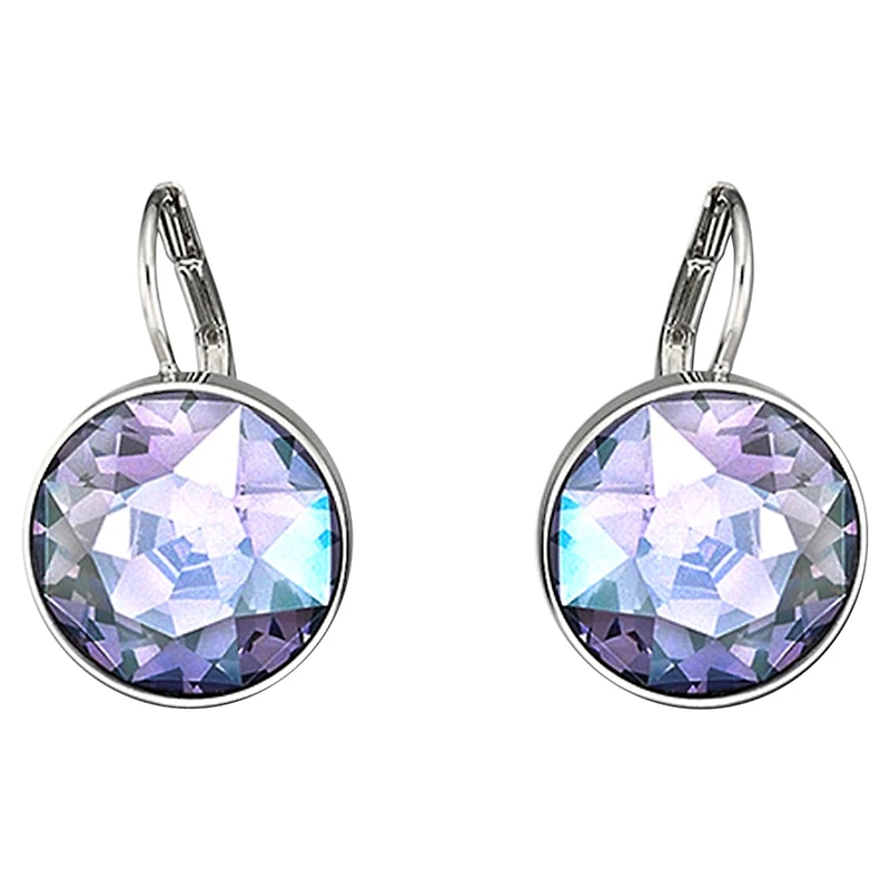 Bella drop earrings, Round cut, Purple, Rhodium plated by SWAROVSKI