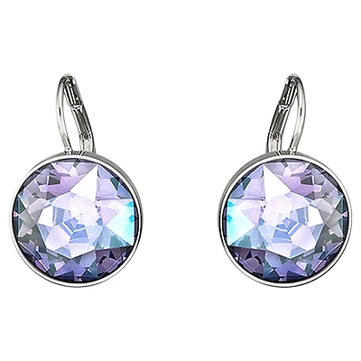 Bella drop earrings, Round cut, Purple, Rhodium plated by SWAROVSKI