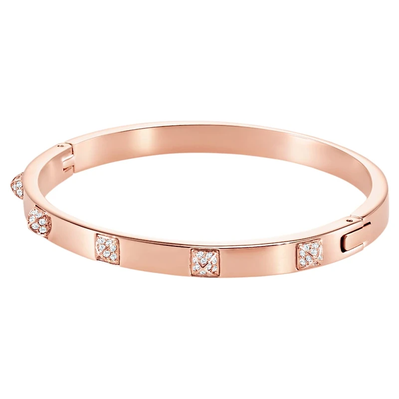 Dextera bangle, Pavé, White, Rose gold-tone plated by SWAROVSKI