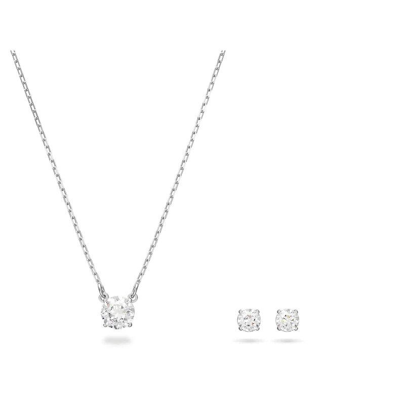 Attract set, Round cut, White, Rhodium plated by SWAROVSKI