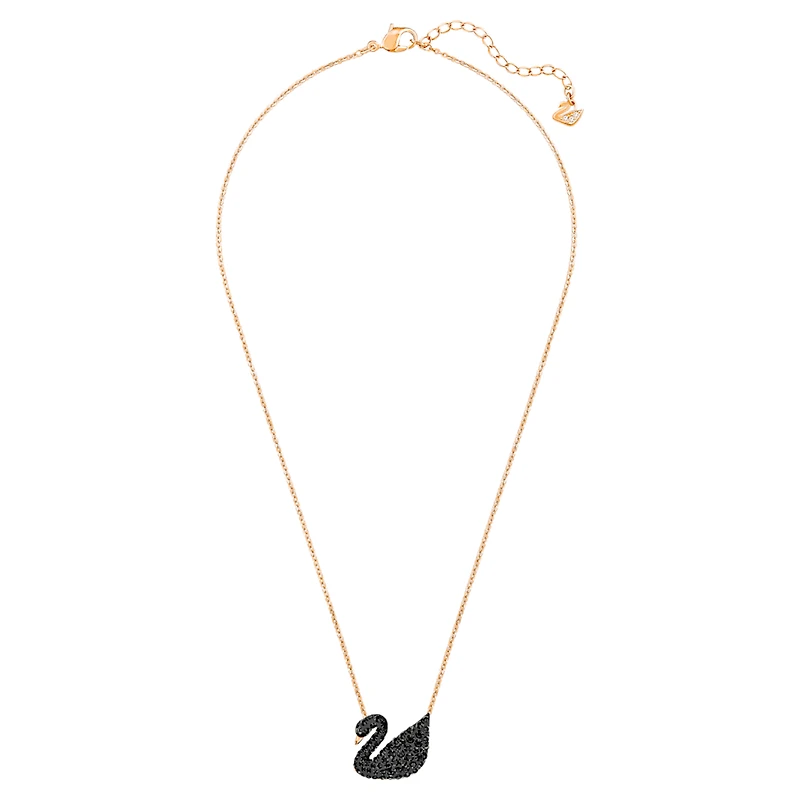 Swan pendant, Swan, Black, Rose gold-tone plated by SWAROVSKI