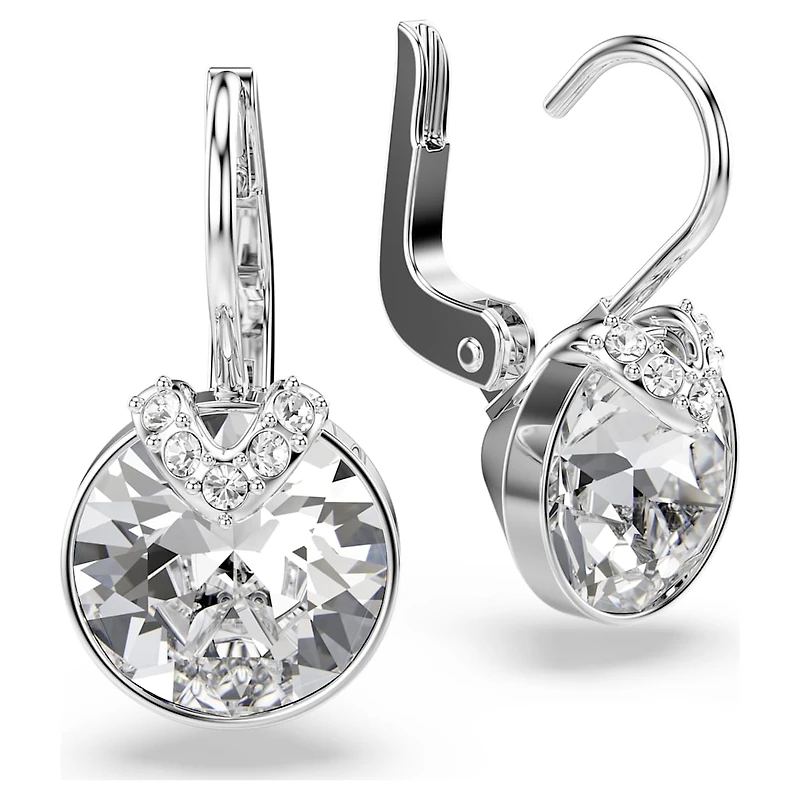Bella V drop earrings, Round cut, White, Rhodium plated by SWAROVSKI