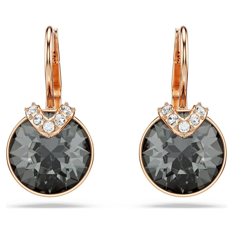 Bella V drop earrings, Round cut, Gray, Rose gold-tone plated by SWAROVSKI