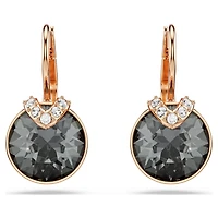 Bella V drop earrings, Round cut, Gray, Rose gold-tone plated by SWAROVSKI