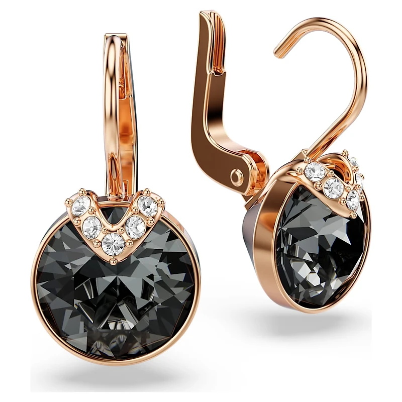 Bella V drop earrings, Round cut, Gray, Rose gold-tone plated by SWAROVSKI