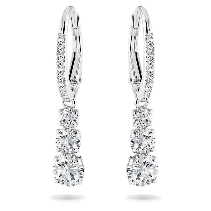 Stilla Attract hoop earrings, Round cut, White, Rhodium plated by SWAROVSKI