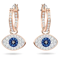 Symbolica hoop earrings, Evil eye, Blue, Rose gold-tone plated by SWAROVSKI